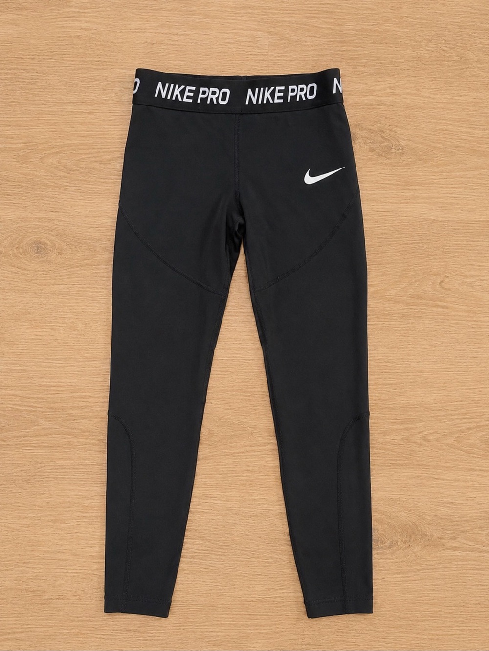 Nike Black Kids Pro Leggings with White Swoosh